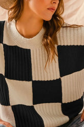 SO ME Check Plaid Casual Sweater Top OutfitFlow